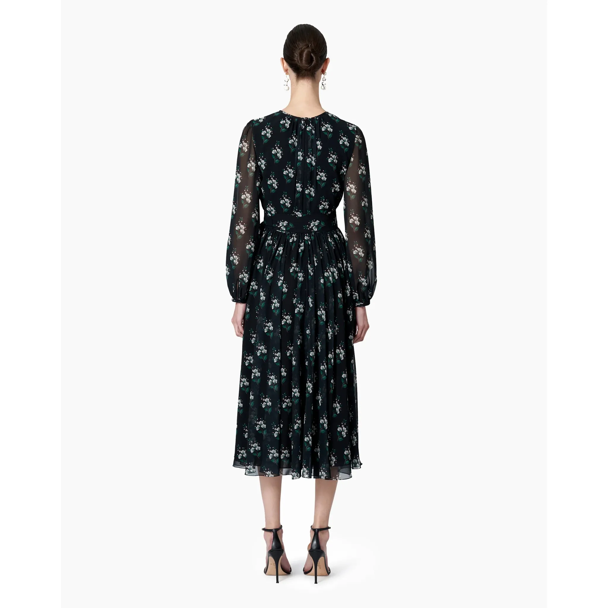 Gathered Crewneck Midi Dress | Black Multi (V1)