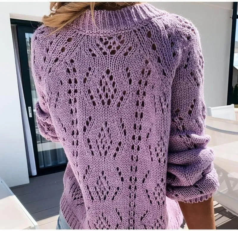 Geometric Holes Pattern Cardigans Sweater For Women