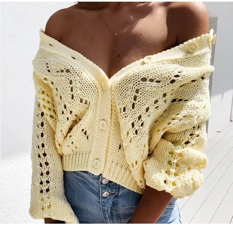 Geometric Holes Pattern Cardigans Sweater For Women