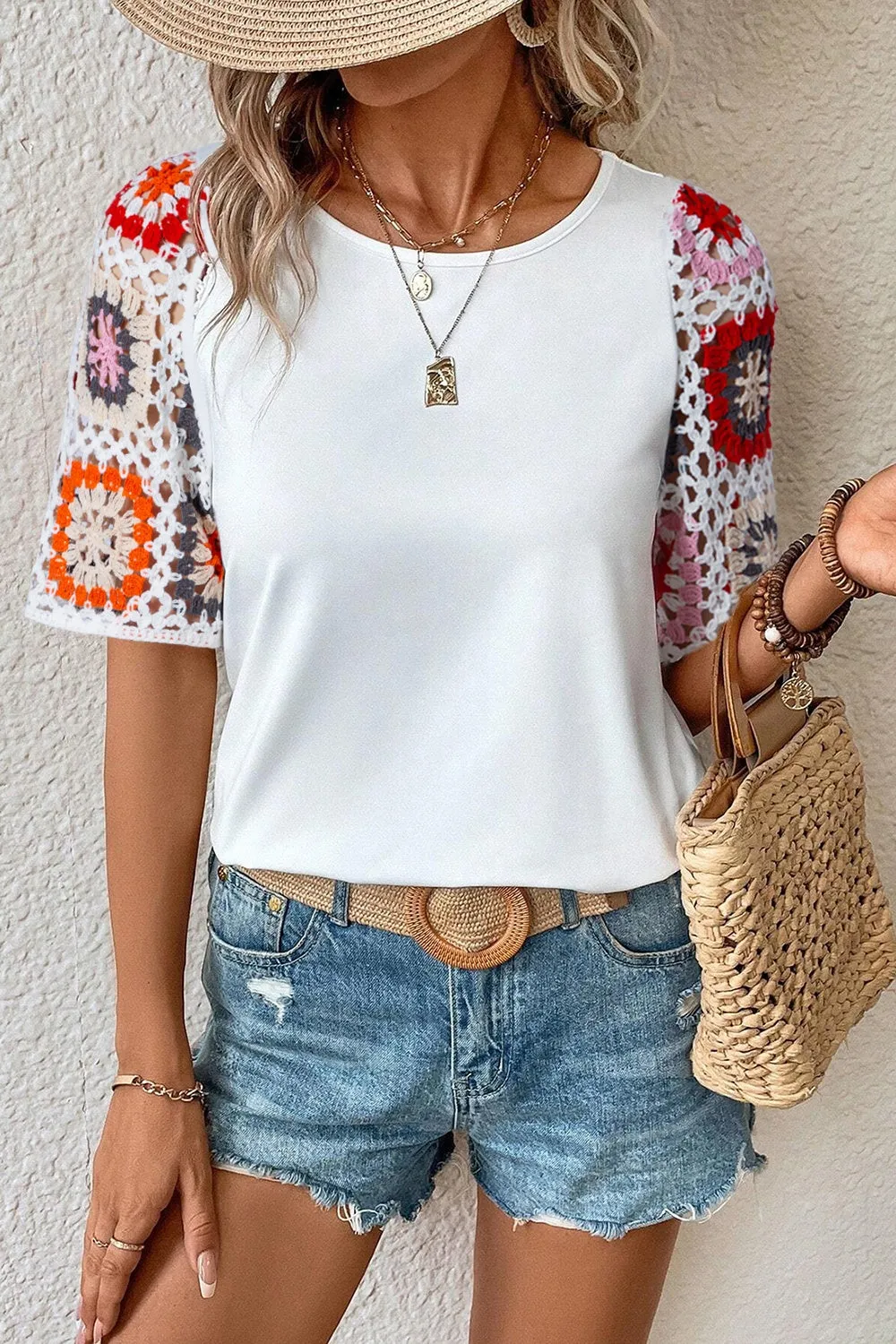 Geometric Knit Sleeve Blouse