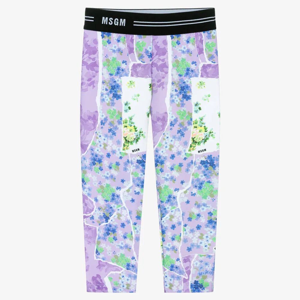 Girls Purple Floral Leggings