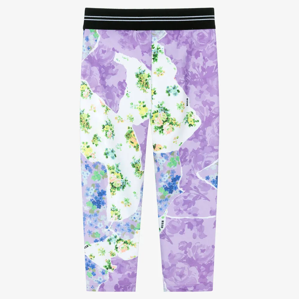 Girls Purple Floral Leggings