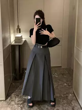 Gray Long Skirt Korean Fashion ON963