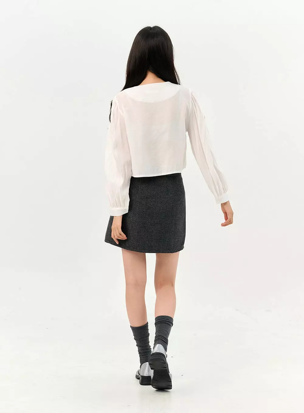 Herringbone Wool Blend Mini Skirt OO327