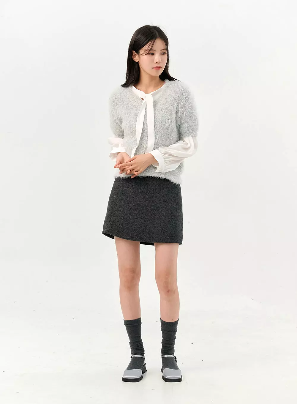 Herringbone Wool Blend Mini Skirt OO327