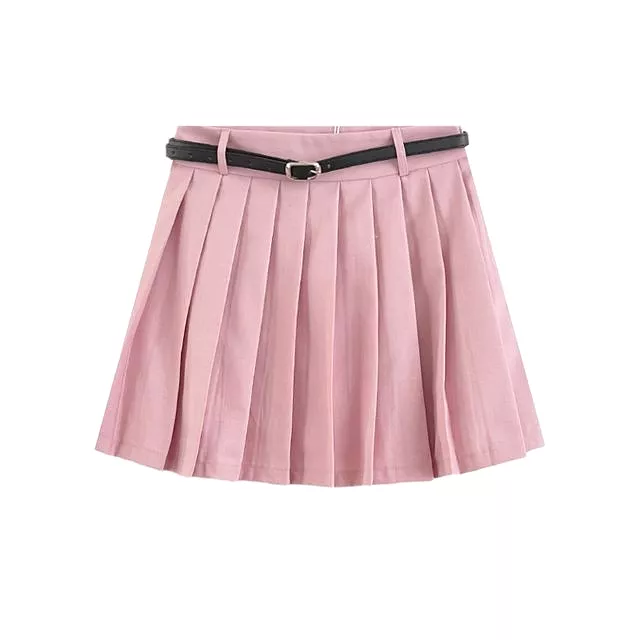 High Waist Plain Pleated Mini A-Line Skirt EE3