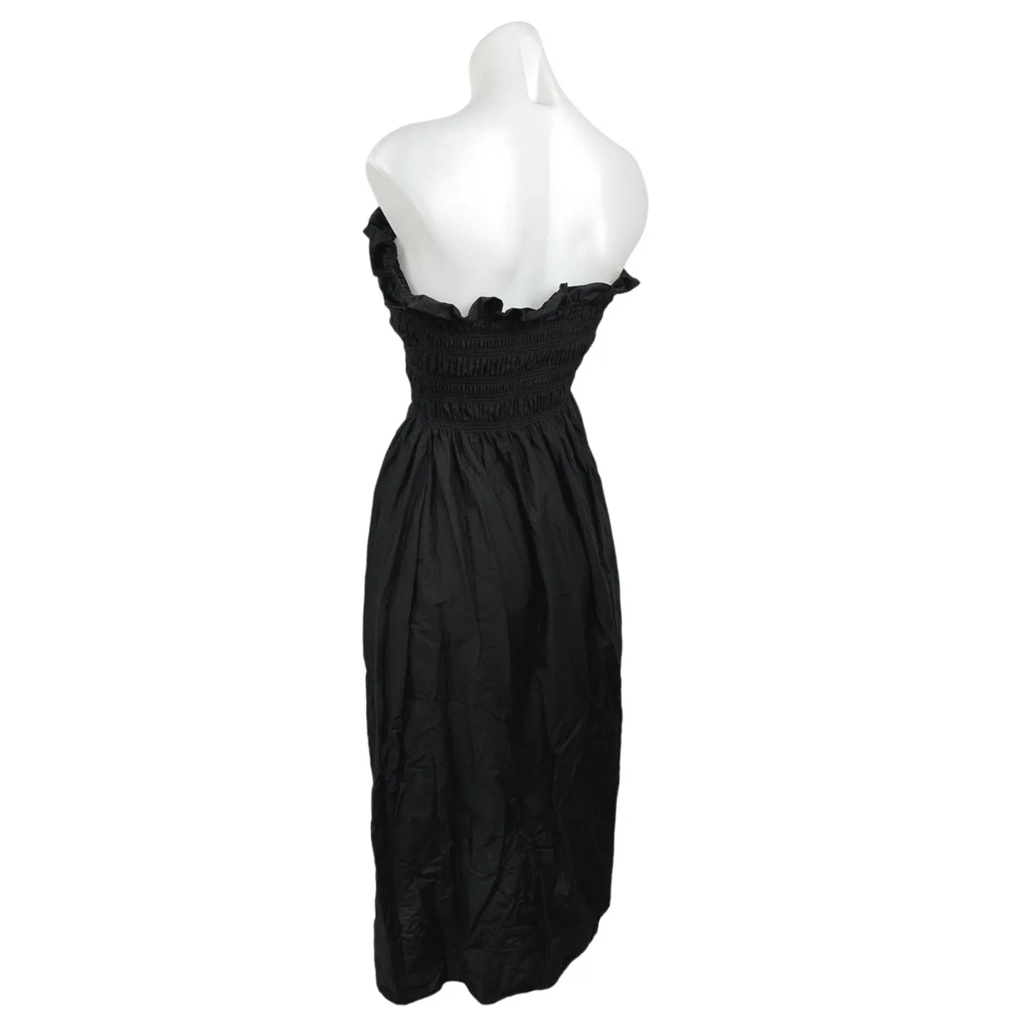 H&M Black Smocked Strapless Ruffle Square Neck A Line Midi Dress Size XXL