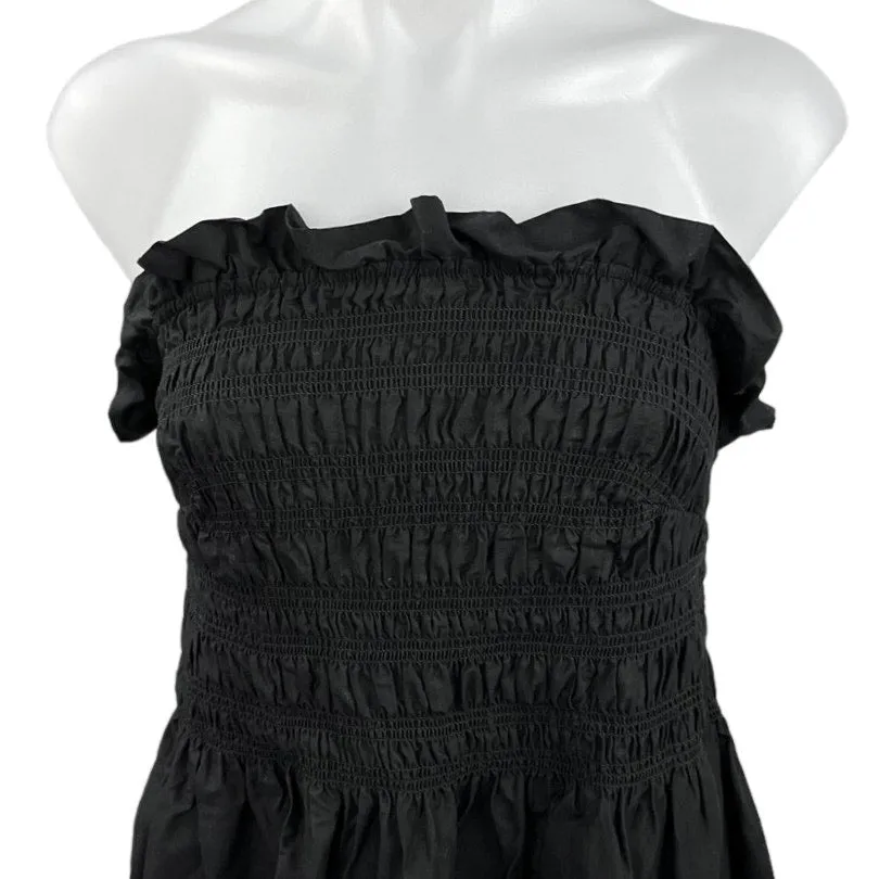 H&M Black Smocked Strapless Ruffle Square Neck A Line Midi Dress Size XXL