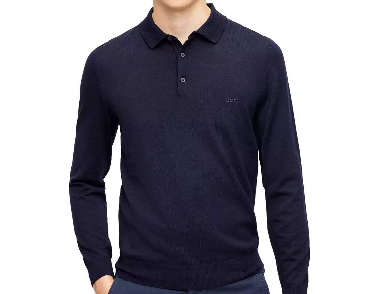 Hugo Boss Bono L 50476357 Virgin Wool Polo Shirt Blue