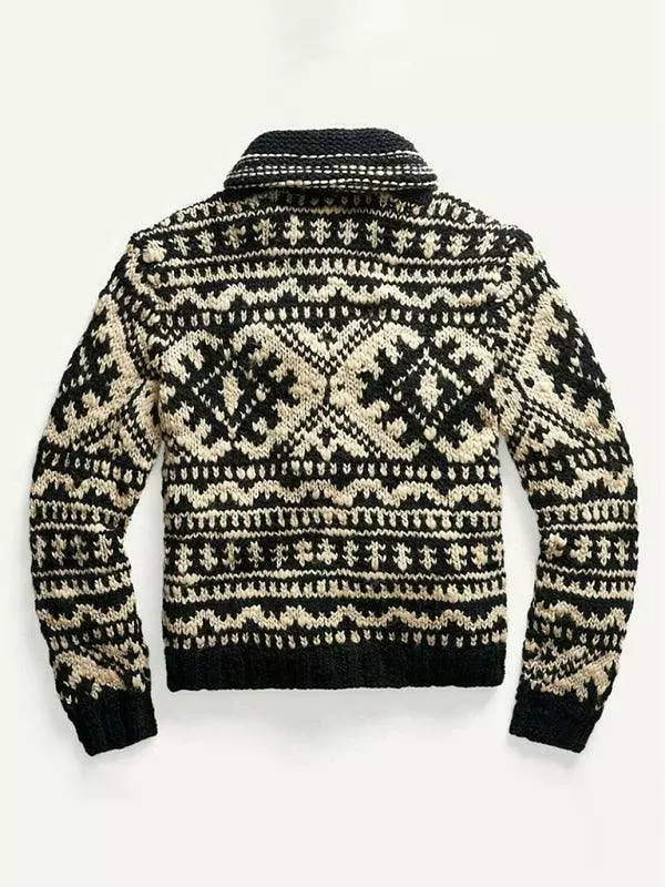 Jacquard Knitted Men Cardigan Sweater