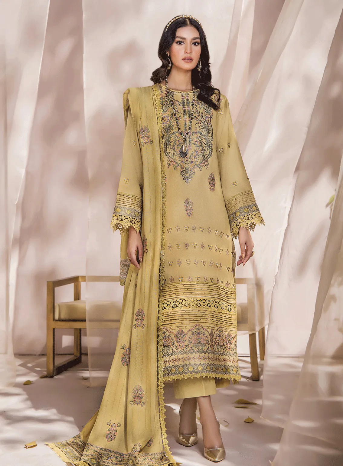 Jahan E Sukan By Humdum Embroidered Peach Unstitched 3 Piece Suit - HD23JS 02