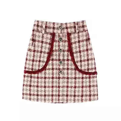 Japanese Fshion Sweet Princess Plaid Wool Short Coat Skirt Suit BM182