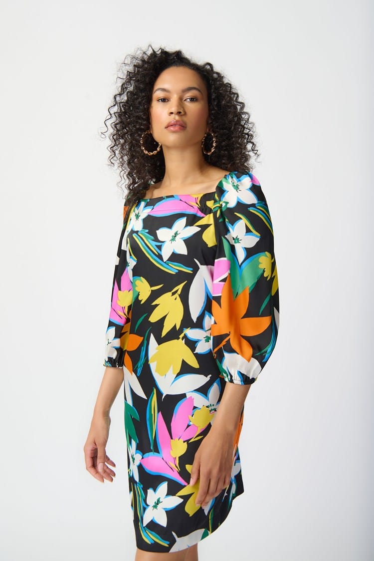 Joseph Ribkoff Floral Print Satin Dress - 241251 (T)