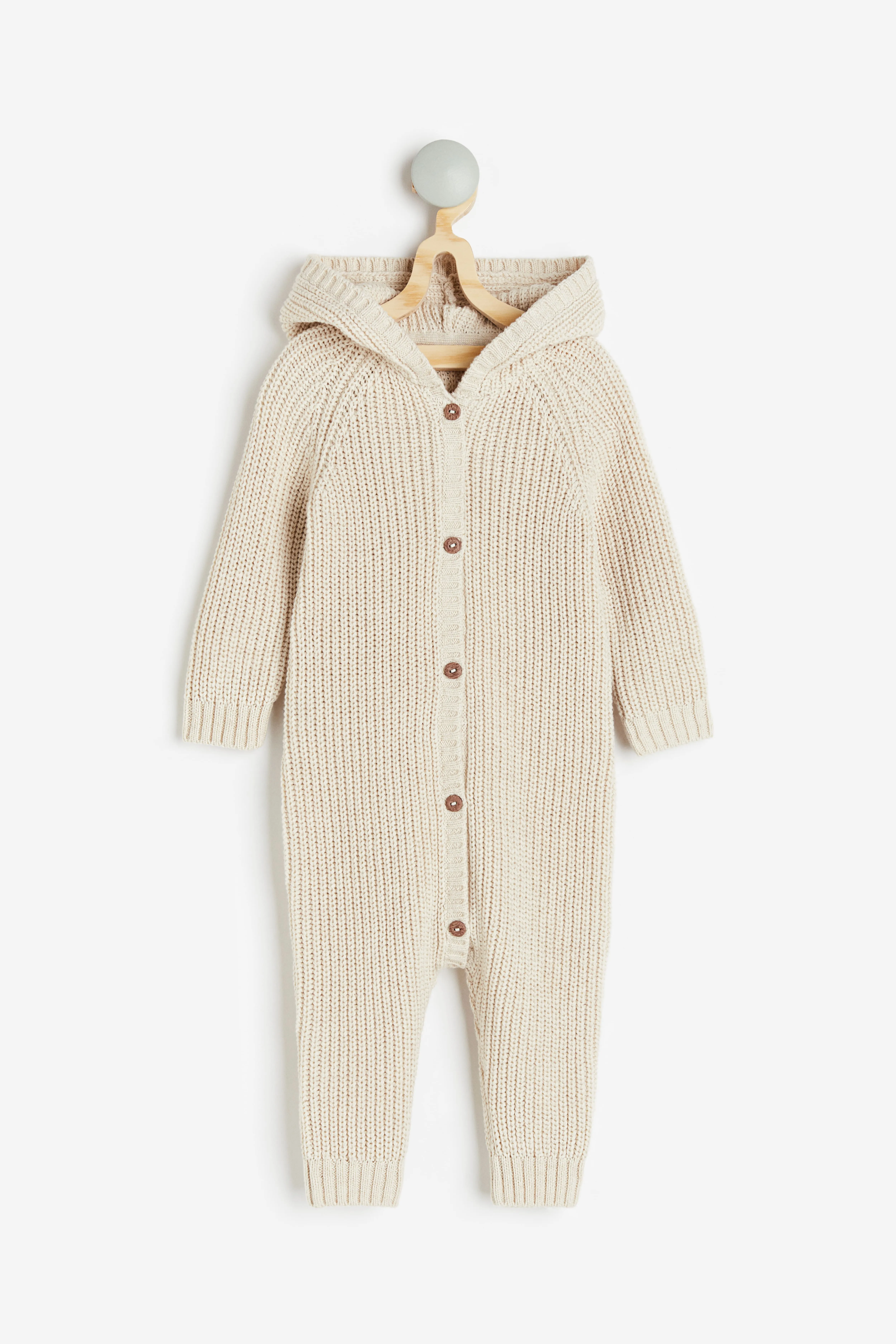 Knitted cotton all-in-one suit - Long sleeve - Long - Light beige - Kids | H&M GB