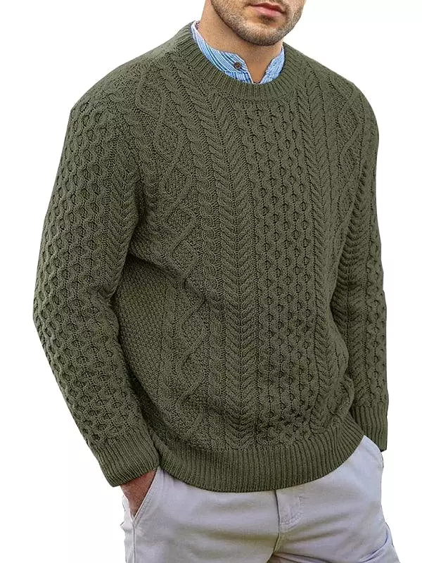 Knitted Round Neck Cable Men Pullover Sweater