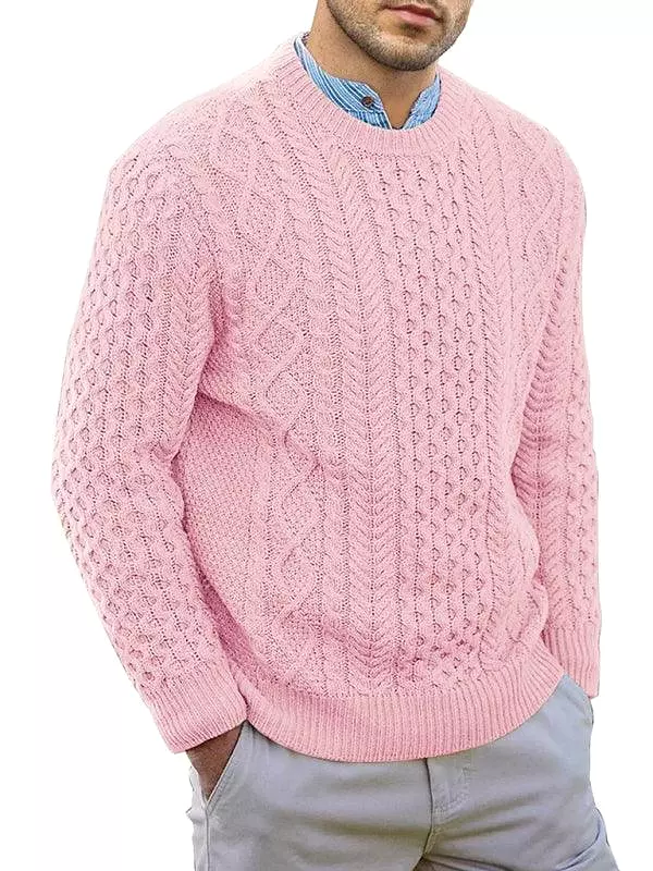 Knitted Round Neck Cable Men Pullover Sweater