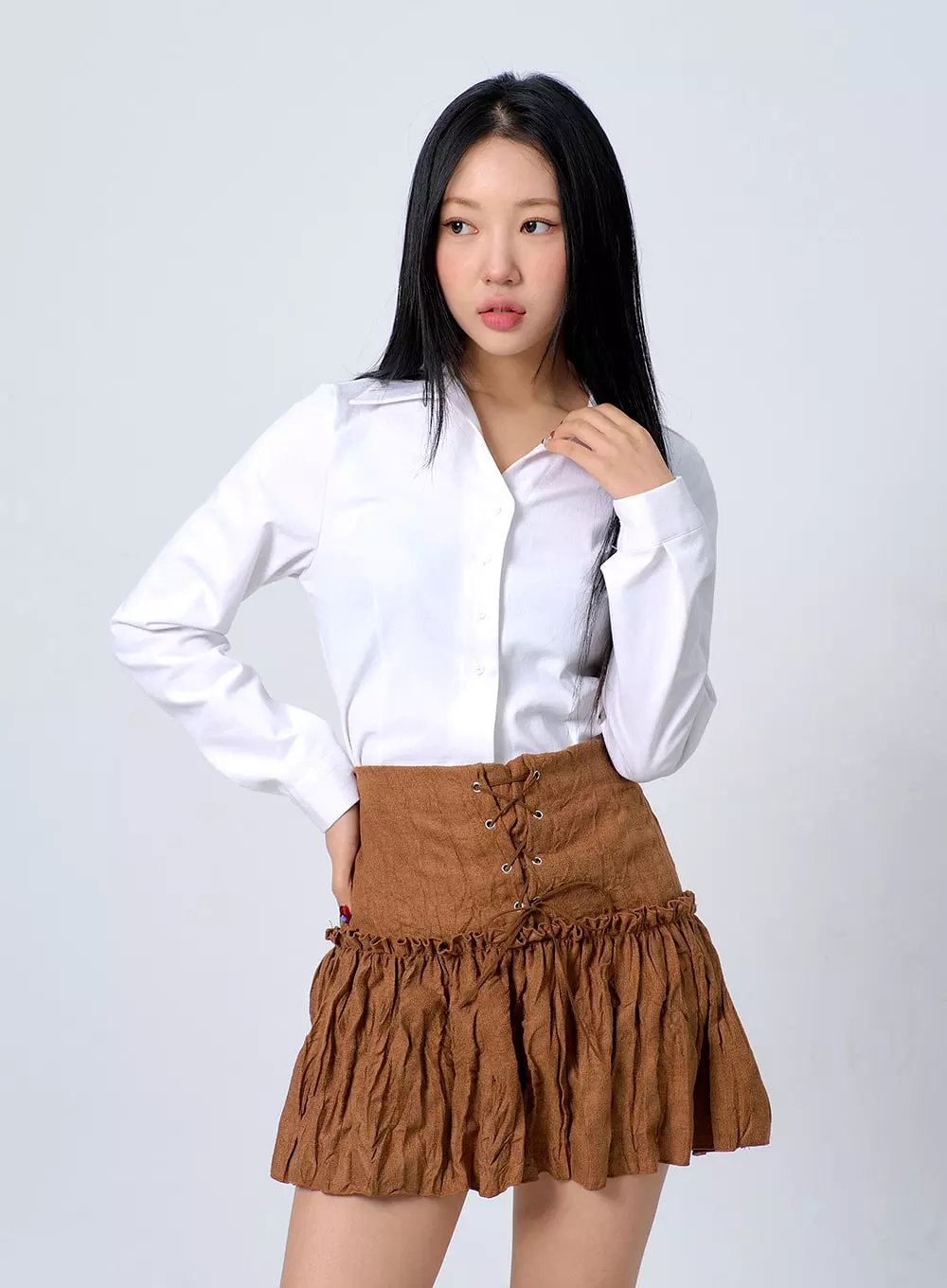 Lace-Up Frill Mini Skirt BJ331