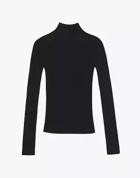 LAFAYETTE 148 Italian Fine Gauge Merino KindWool Mixed Rib Stand Collar Sweater