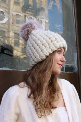 Lampert XL pom pomster beanies - white beanie/blush