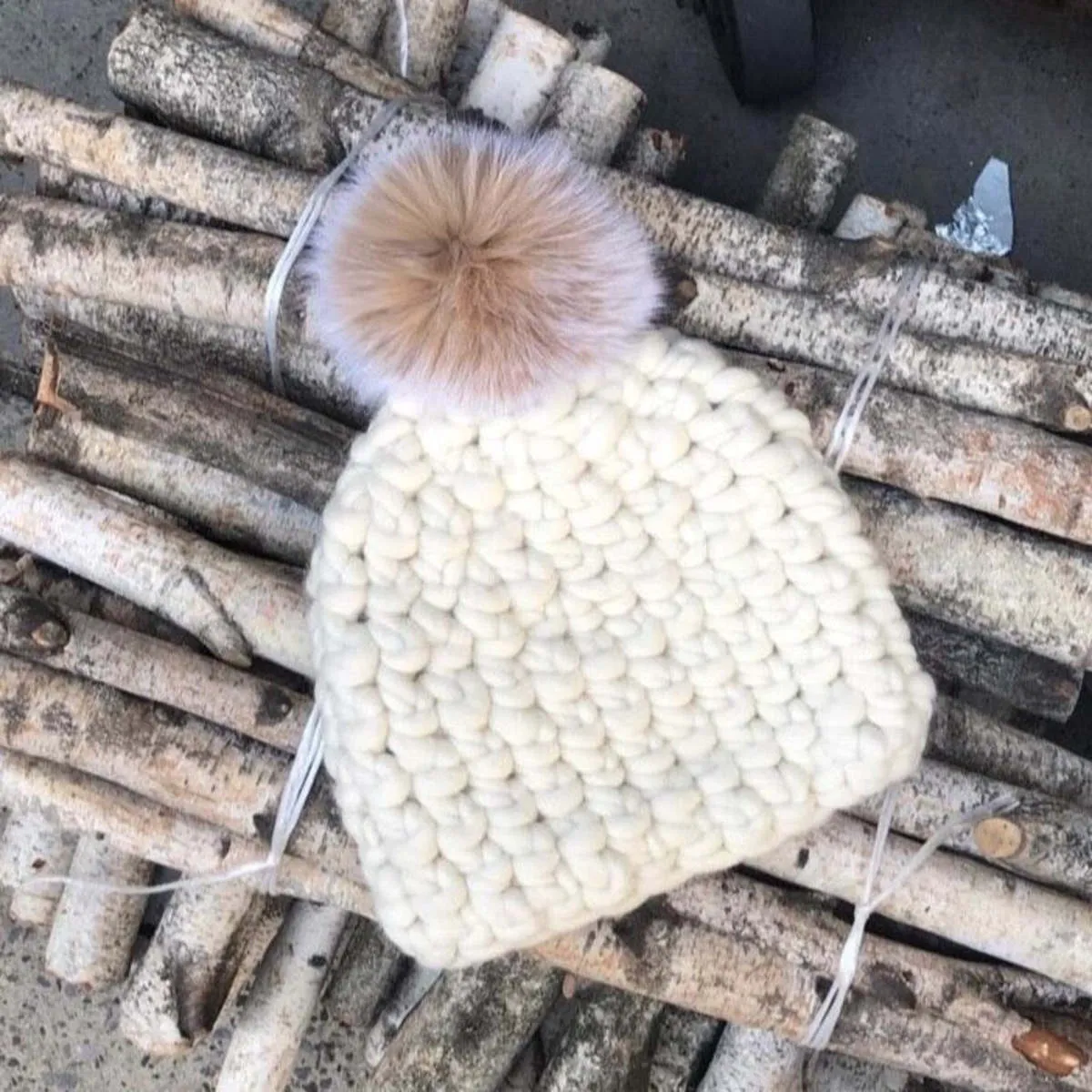 Lampert XL pom pomster beanies - white beanie/blush