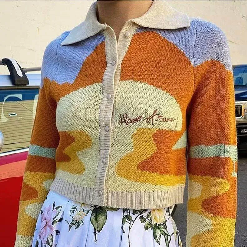 Landscape Crop Cardigan Sweater For Women