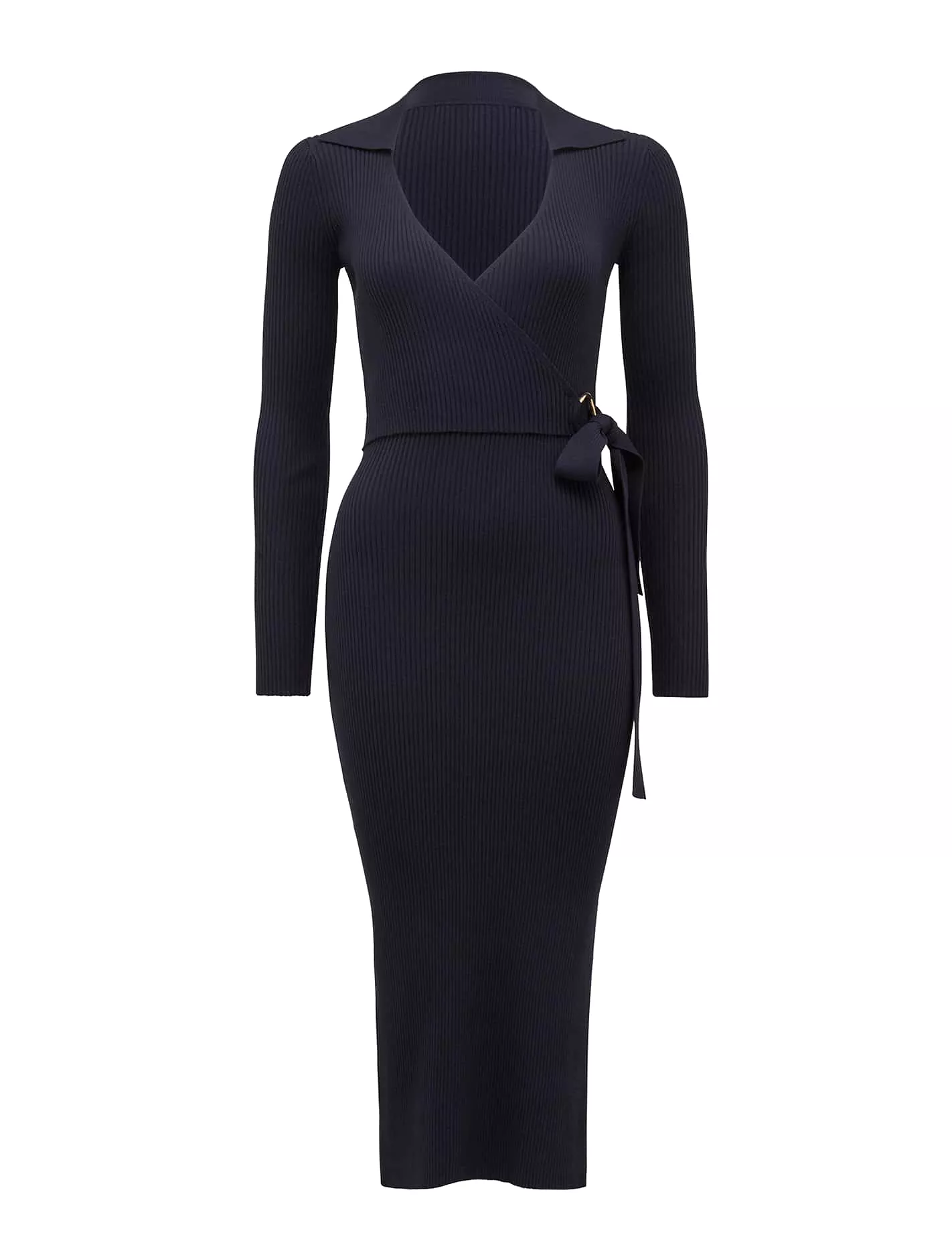 Liv Collar Wrap Midi Knit Dress