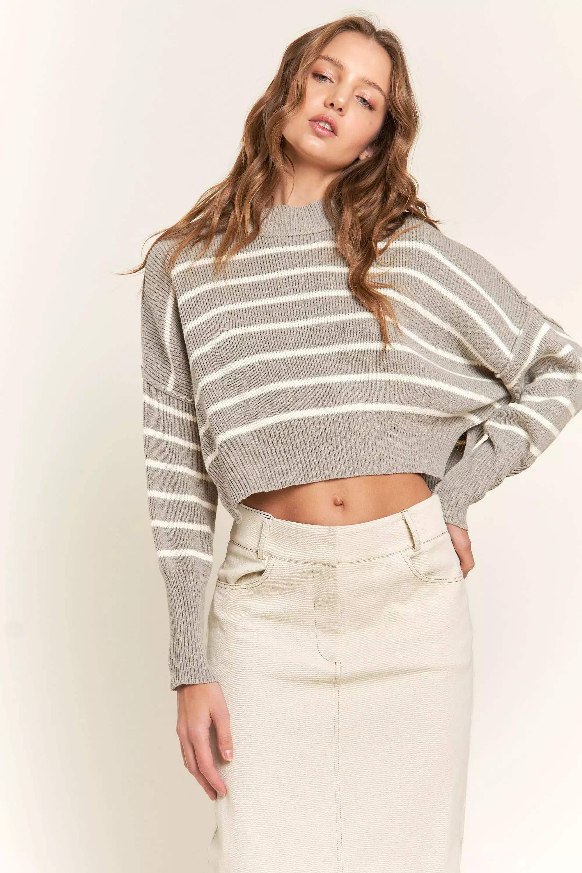 Lovergirl Striped Sweater - Grey