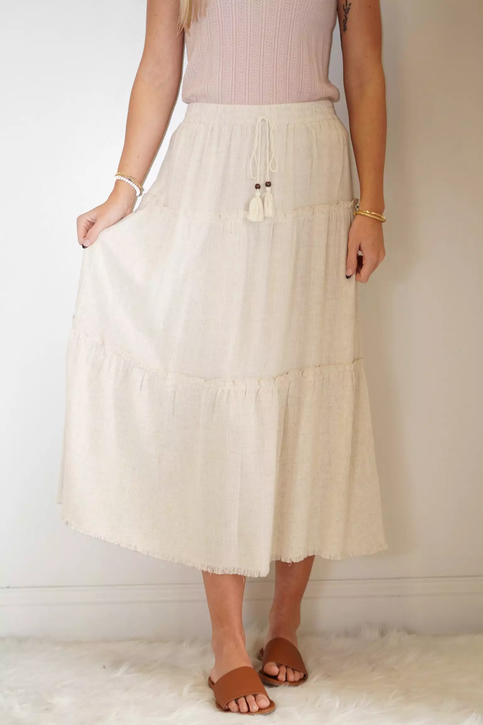 Lydia Linen Tiered Maxi Skirt