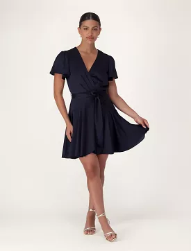 Madeline Flutter Sleeve Satin Mini Dress