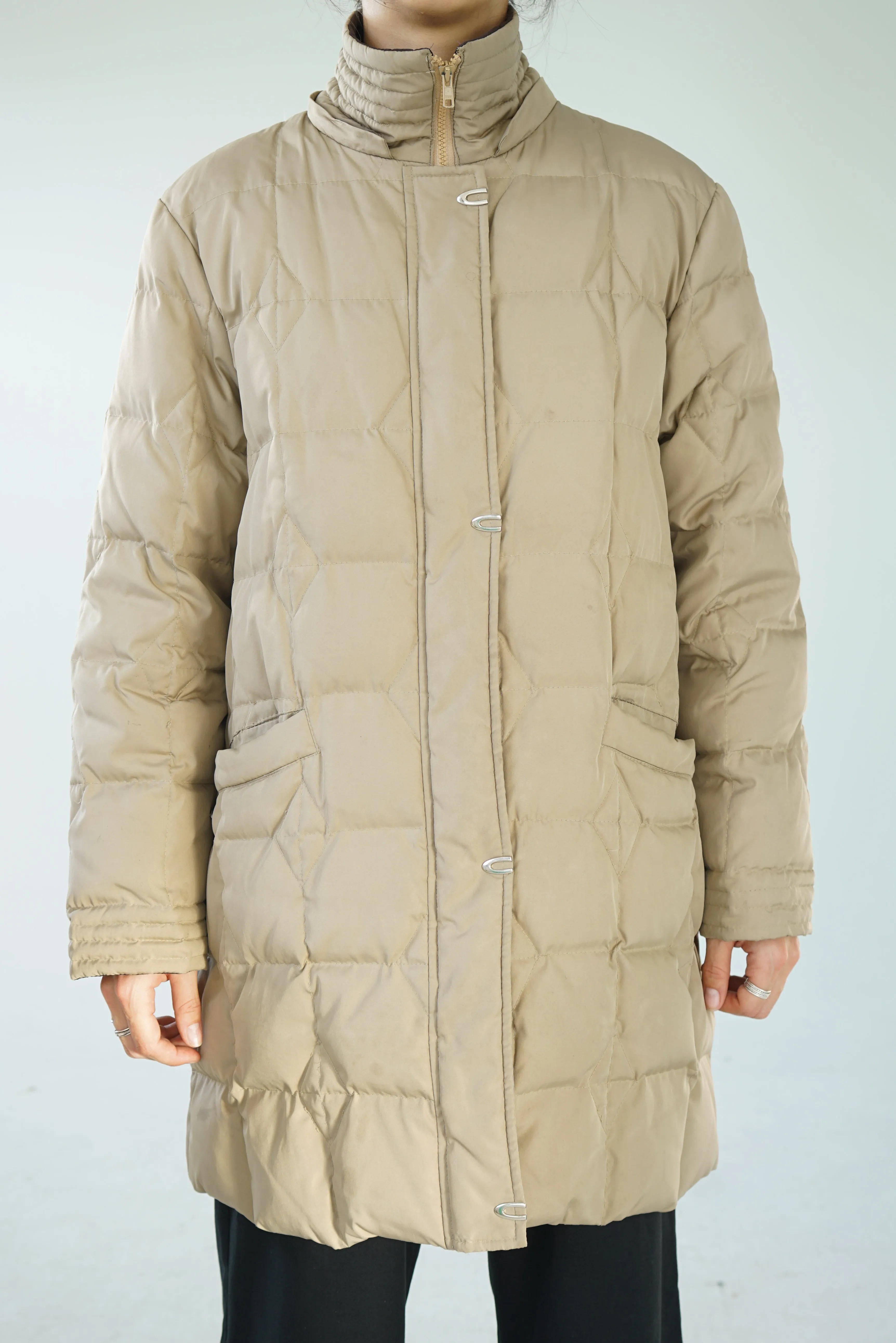 Manteau puffer long en duvet beige M-L