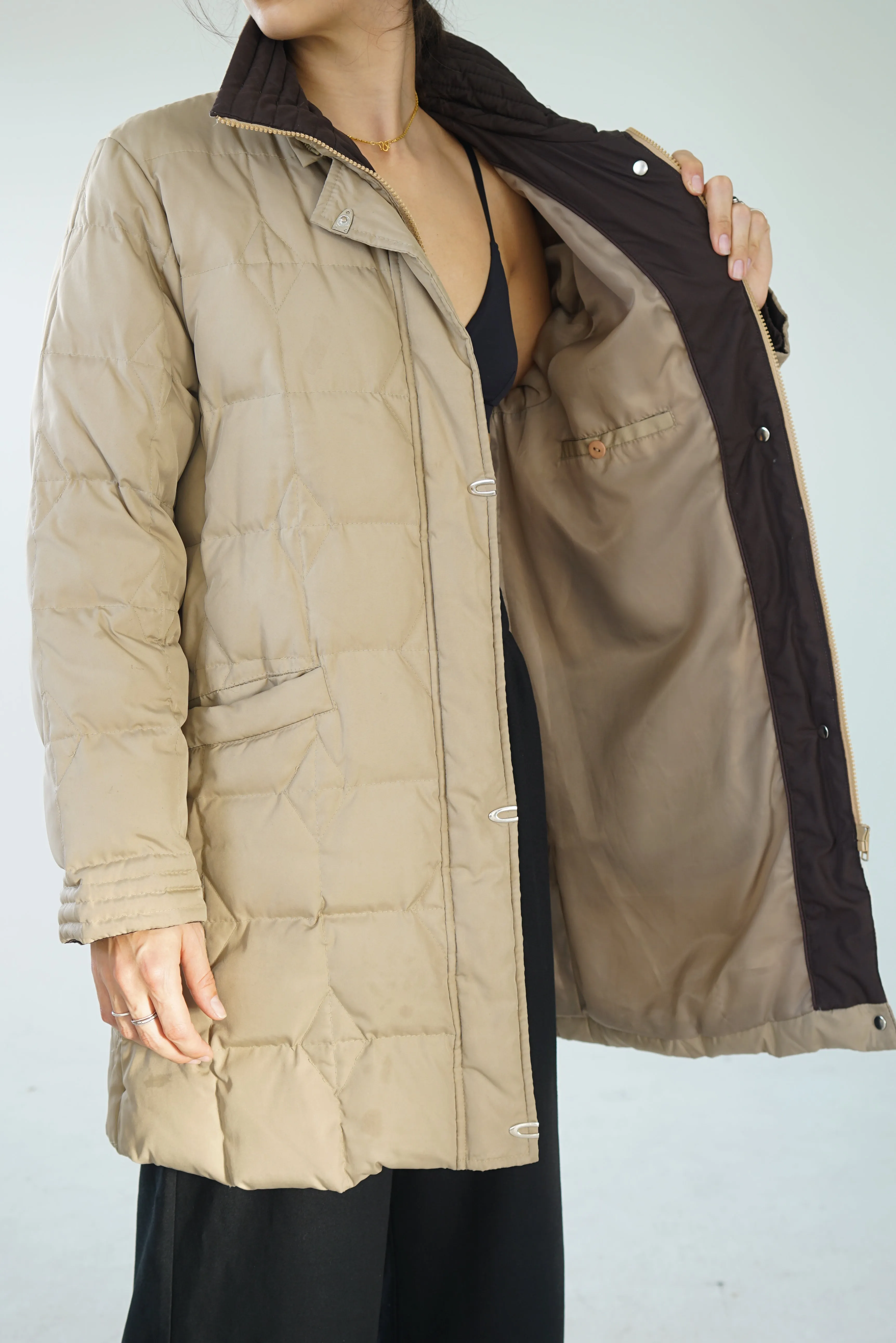 Manteau puffer long en duvet beige M-L