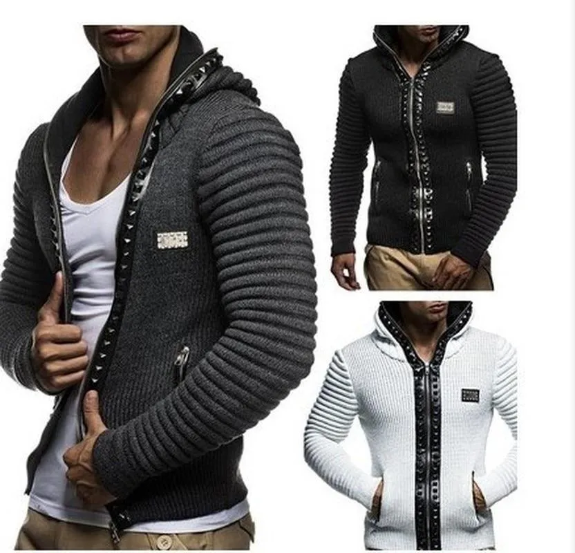 Men's Cardigan Knitted Hooded Zipper Sweater