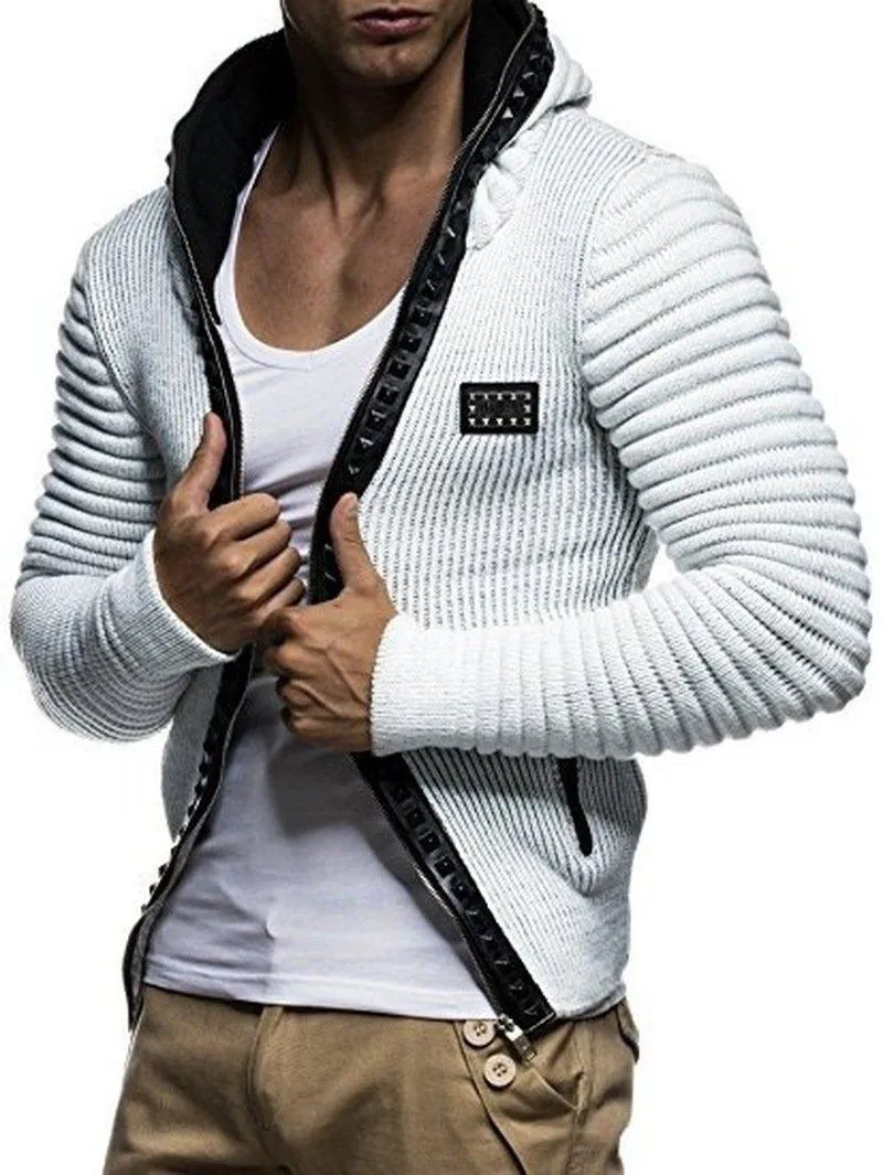 Men's Cardigan Knitted Hooded Zipper Sweater