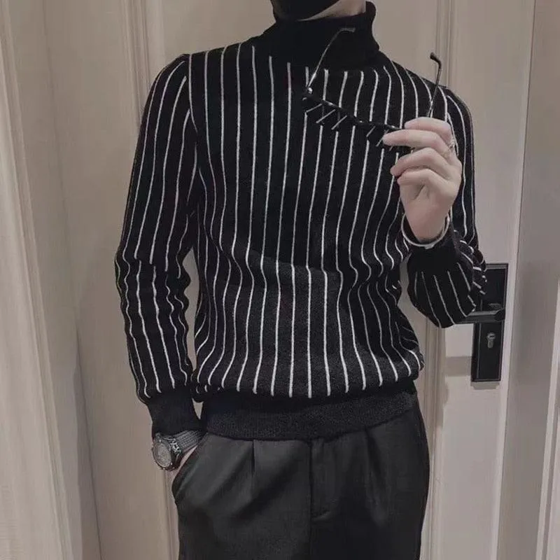 Men's Striped Mock Neck Sweater