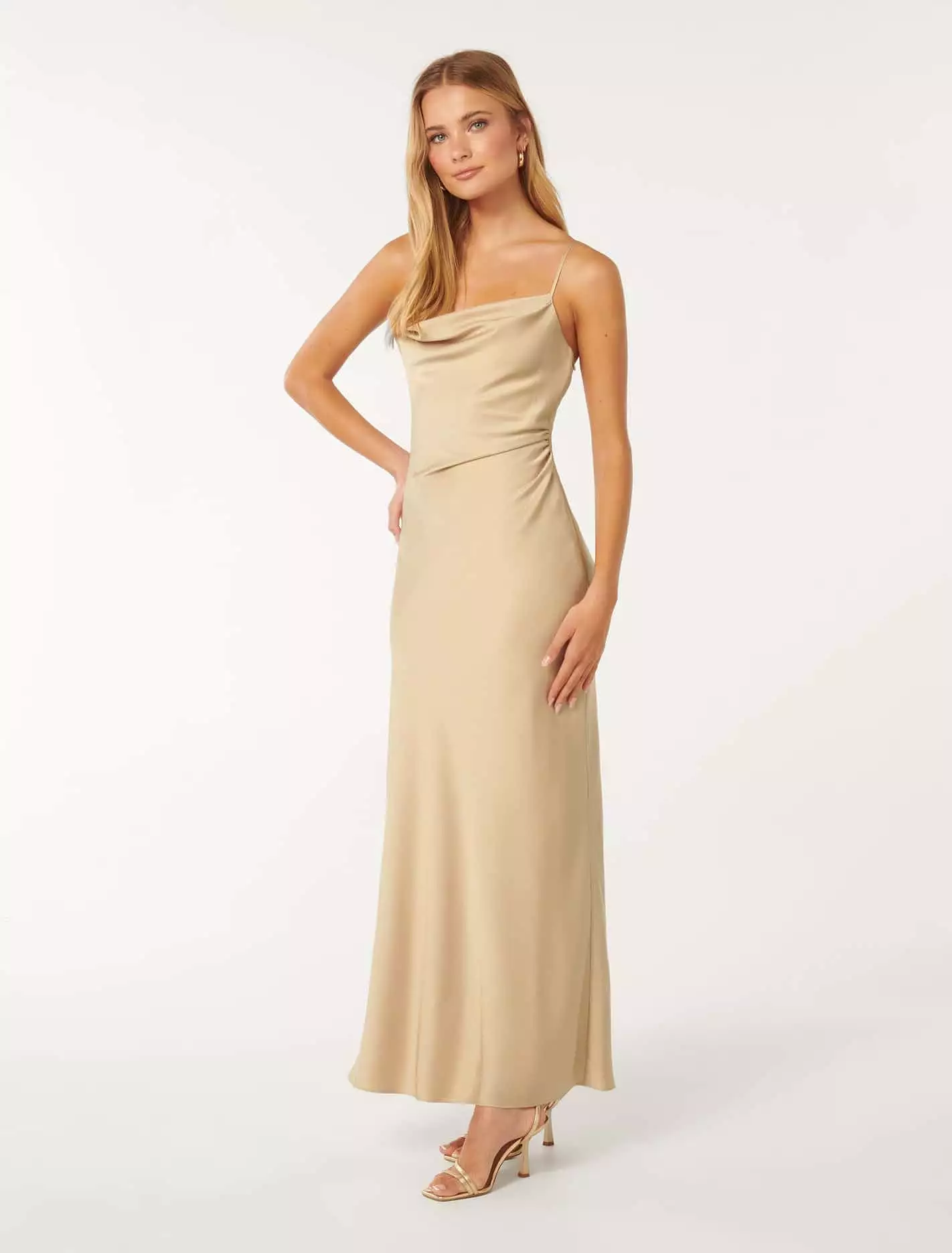 Mia Boat Neck Satin Maxi Dress