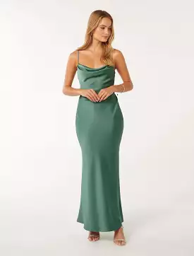 Mia Boat Neck Satin Maxi Dress