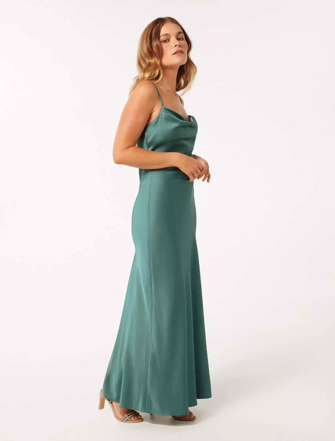 Mia Petite Boat Neck Satin Maxi Dress