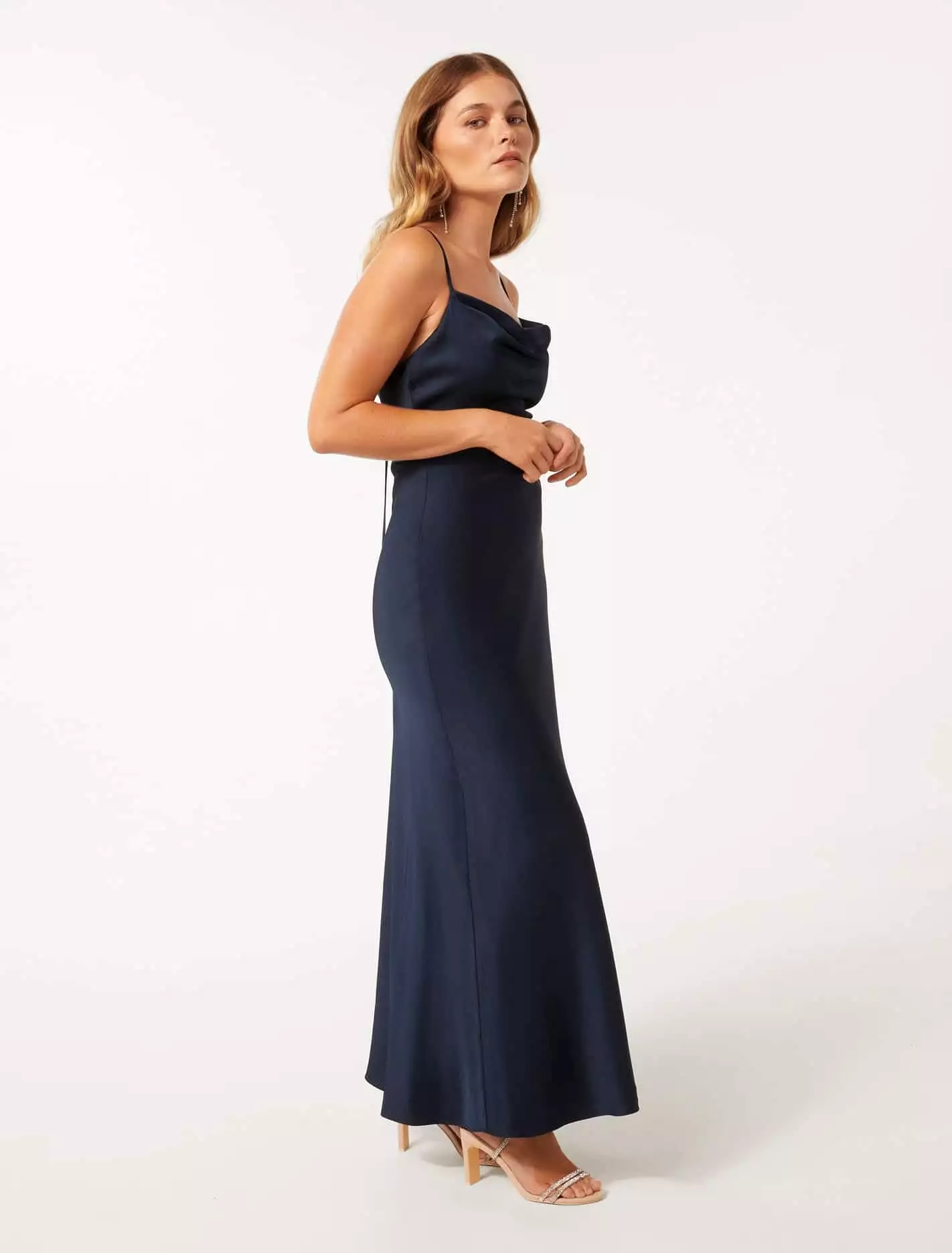 Mia Petite Boat Neck Satin Maxi Dress