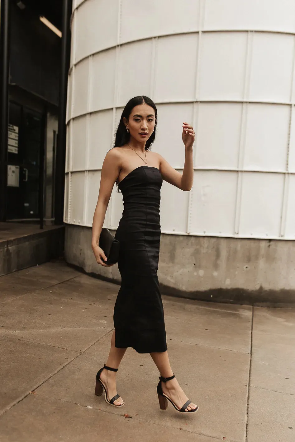 Micah Strapless Midi Dress in Black - FINAL SALE