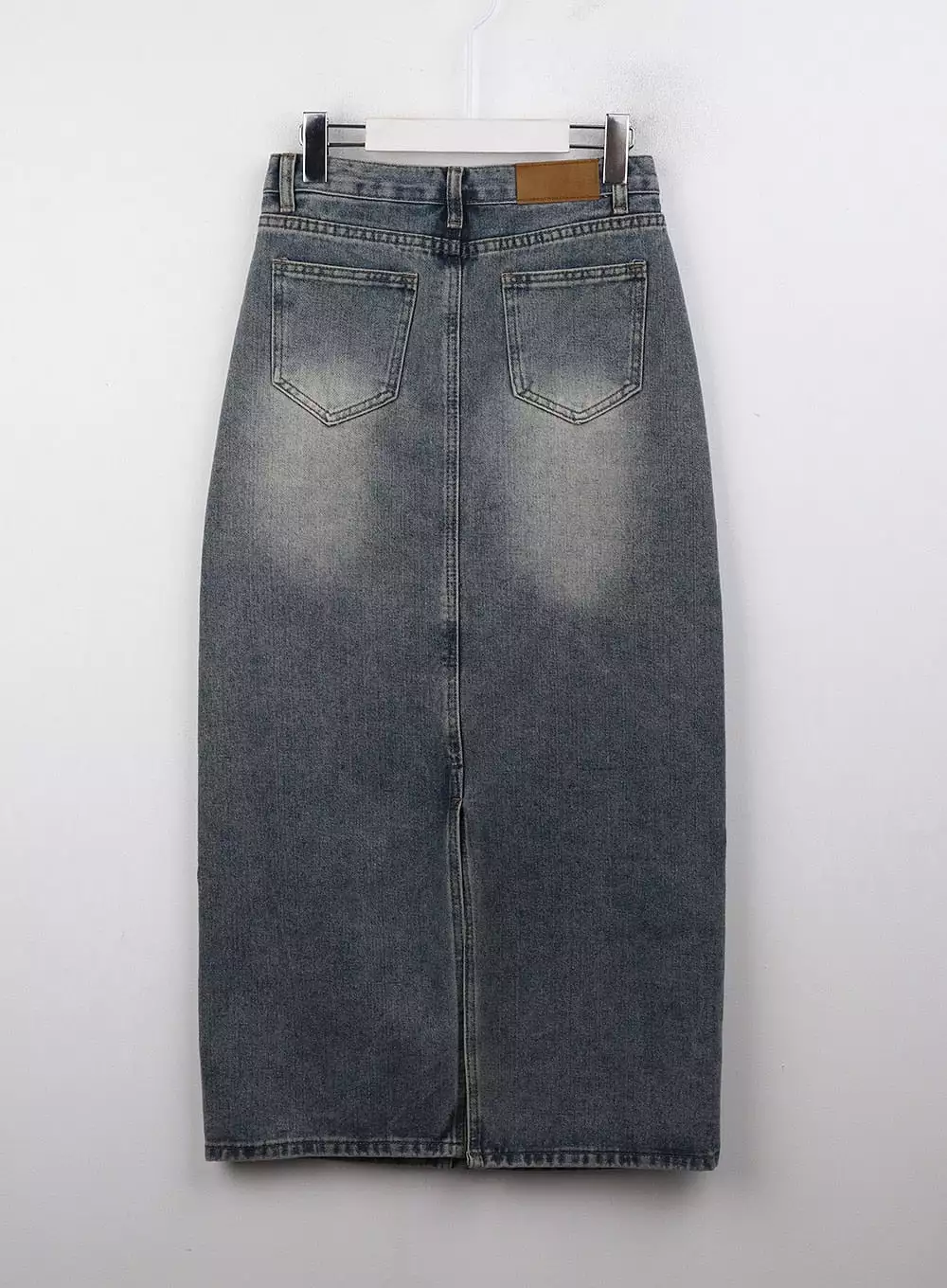 Mid Waist Solid Button Washed Denim Maxi Skirt OJ411