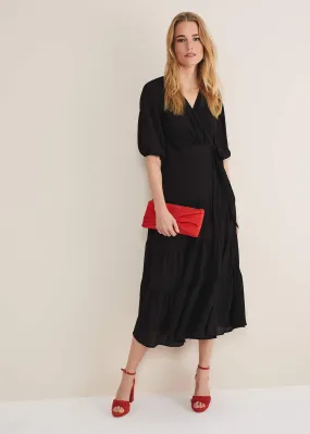 Morven Black Wrap Midi Dress