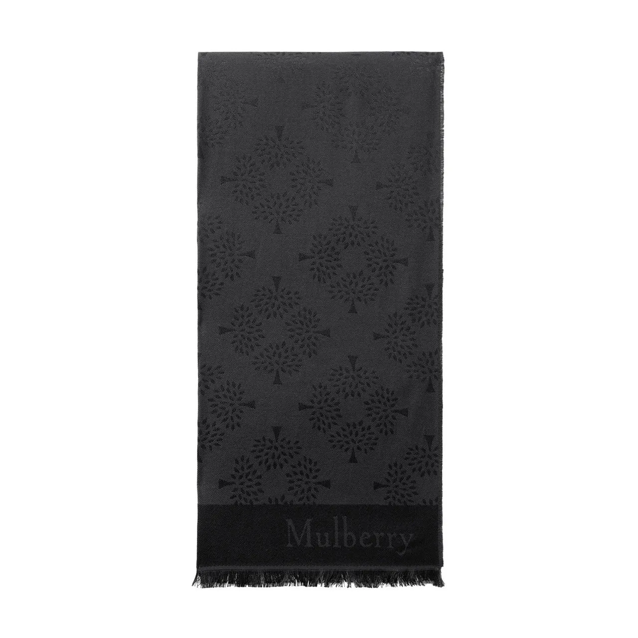 MULBERRY Logo Tree Fringed Scarf - Black