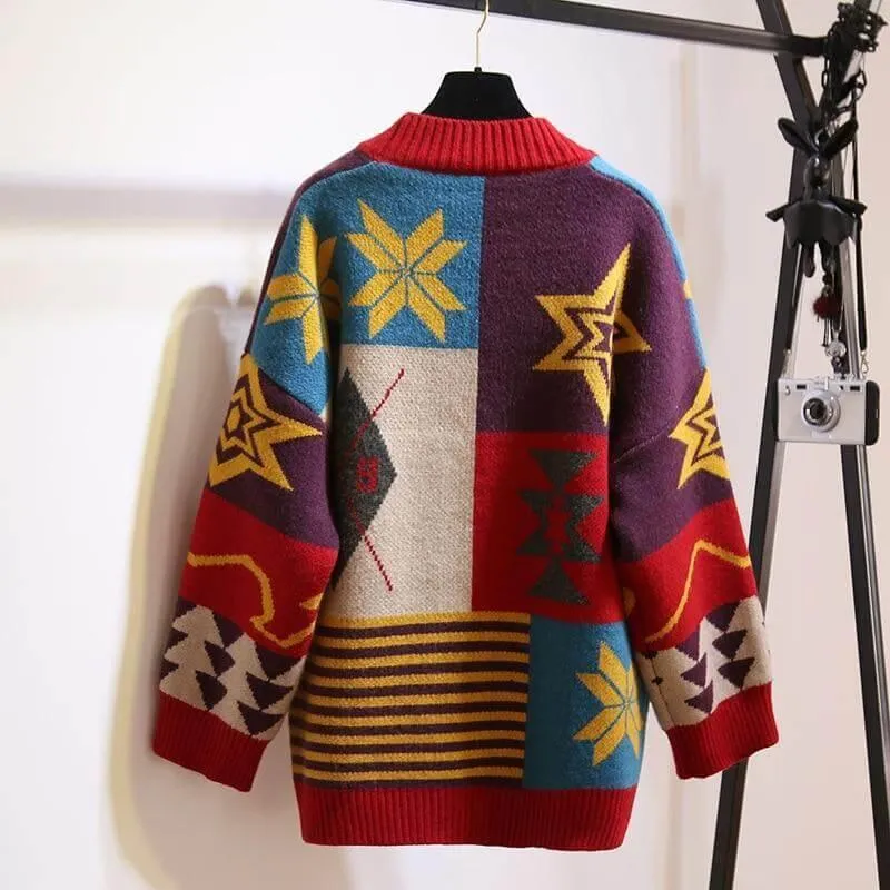 Multi-Color Oversized Cardigan Sweater For Women