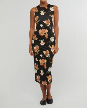 Muscle Tank Neutral Floral Midi Dress | Black