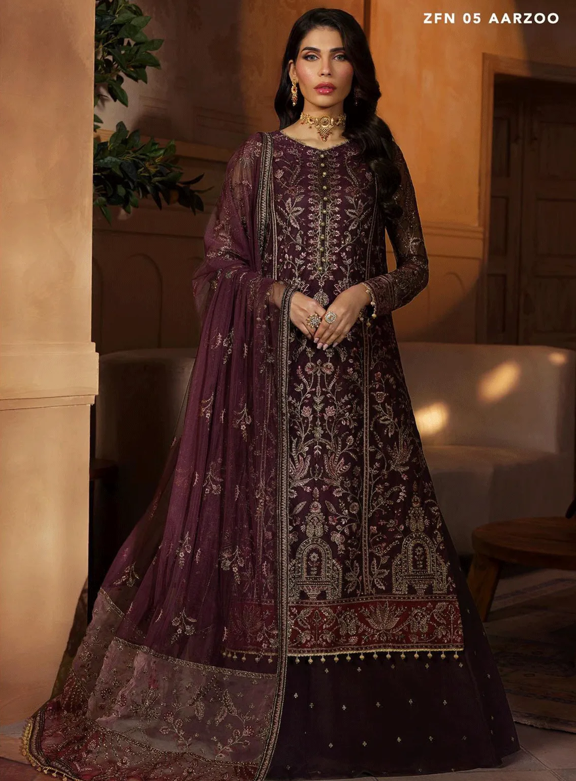 Nauroz By Zarif Embroidered Net Unstitched 3 Piece Suit - ZF23N ZFN-05 AARZOO