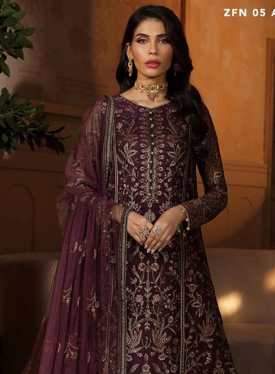 Nauroz By Zarif Embroidered Net Unstitched 3 Piece Suit - ZF23N ZFN-05 AARZOO