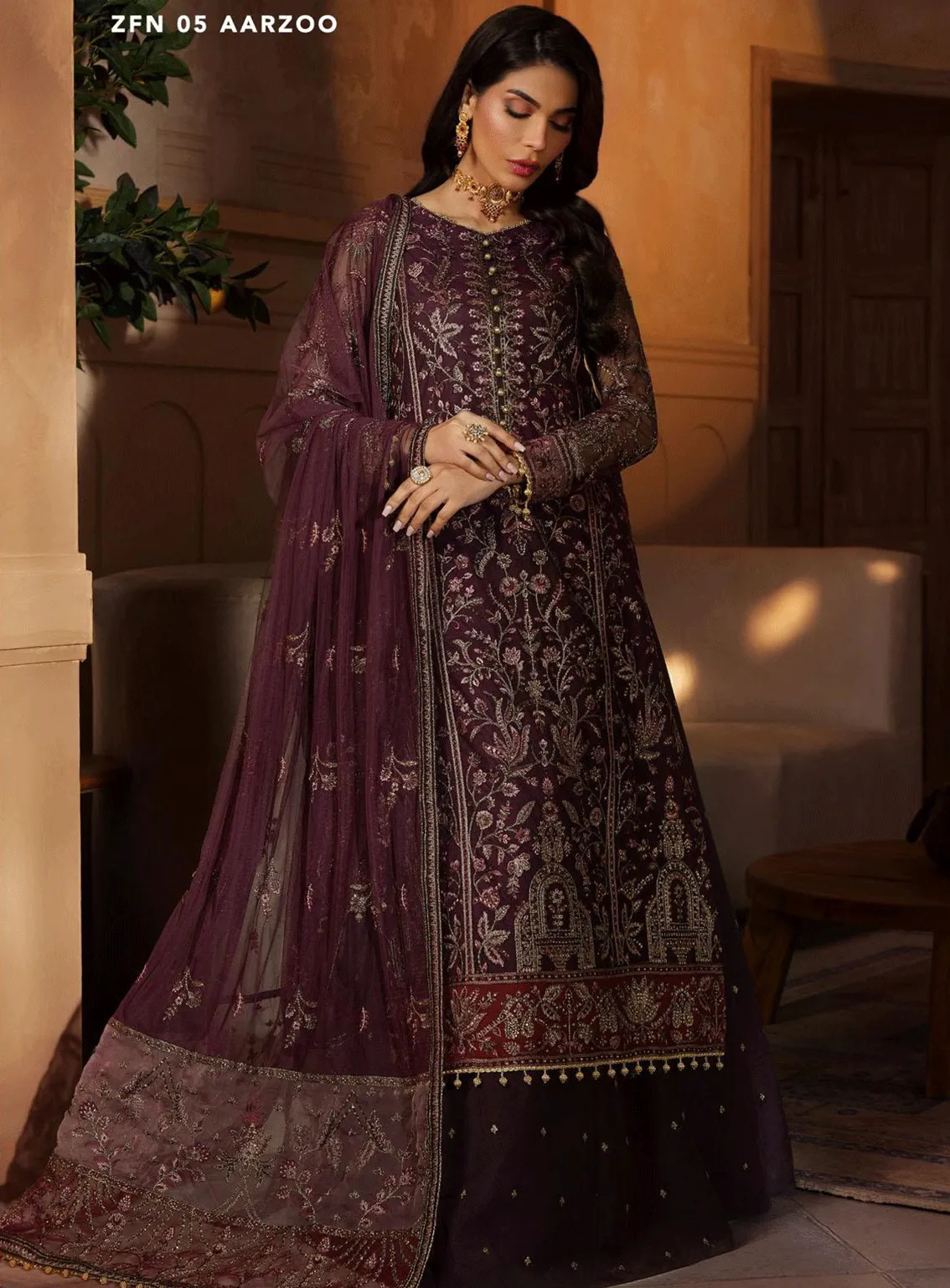 Nauroz By Zarif Embroidered Net Unstitched 3 Piece Suit - ZF23N ZFN-05 AARZOO