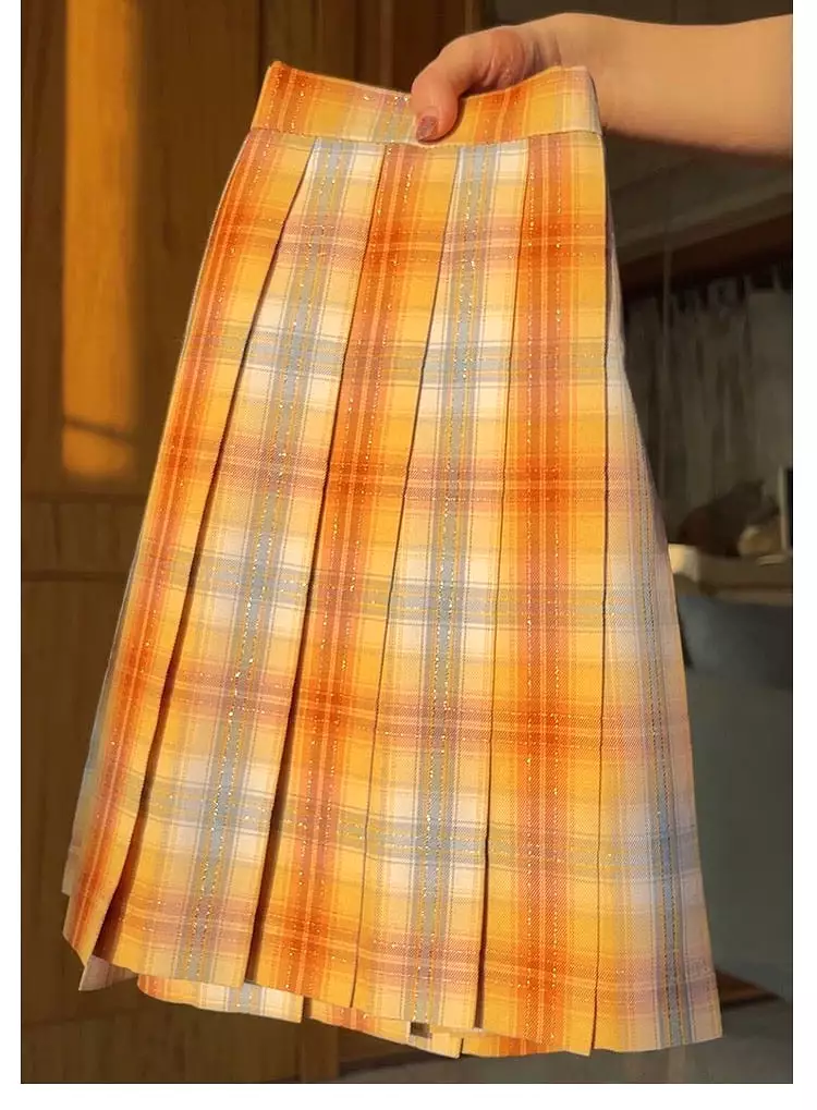 Orange Soda shining orange colour plaid skirt