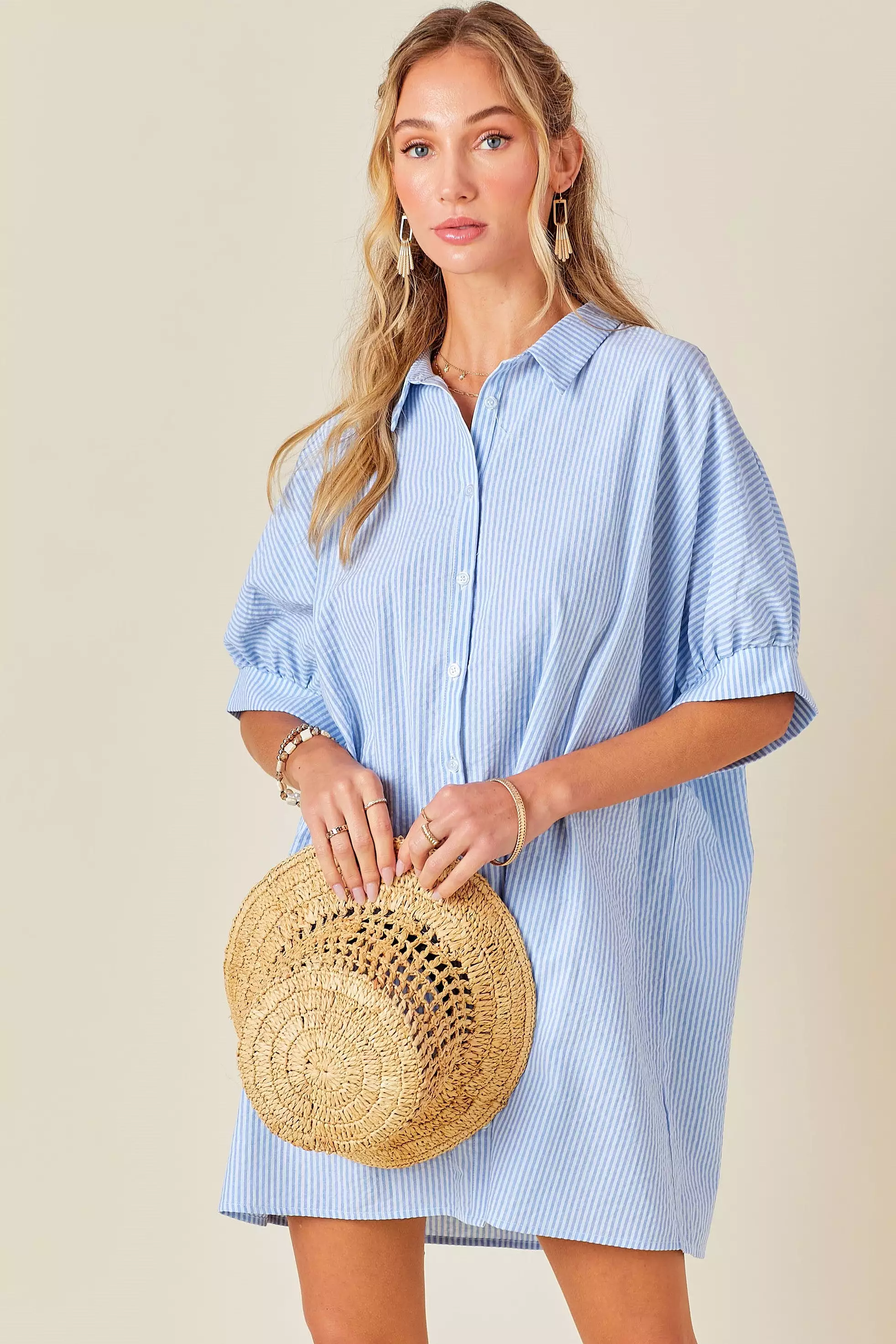 Oversized Button Down Striped Dress