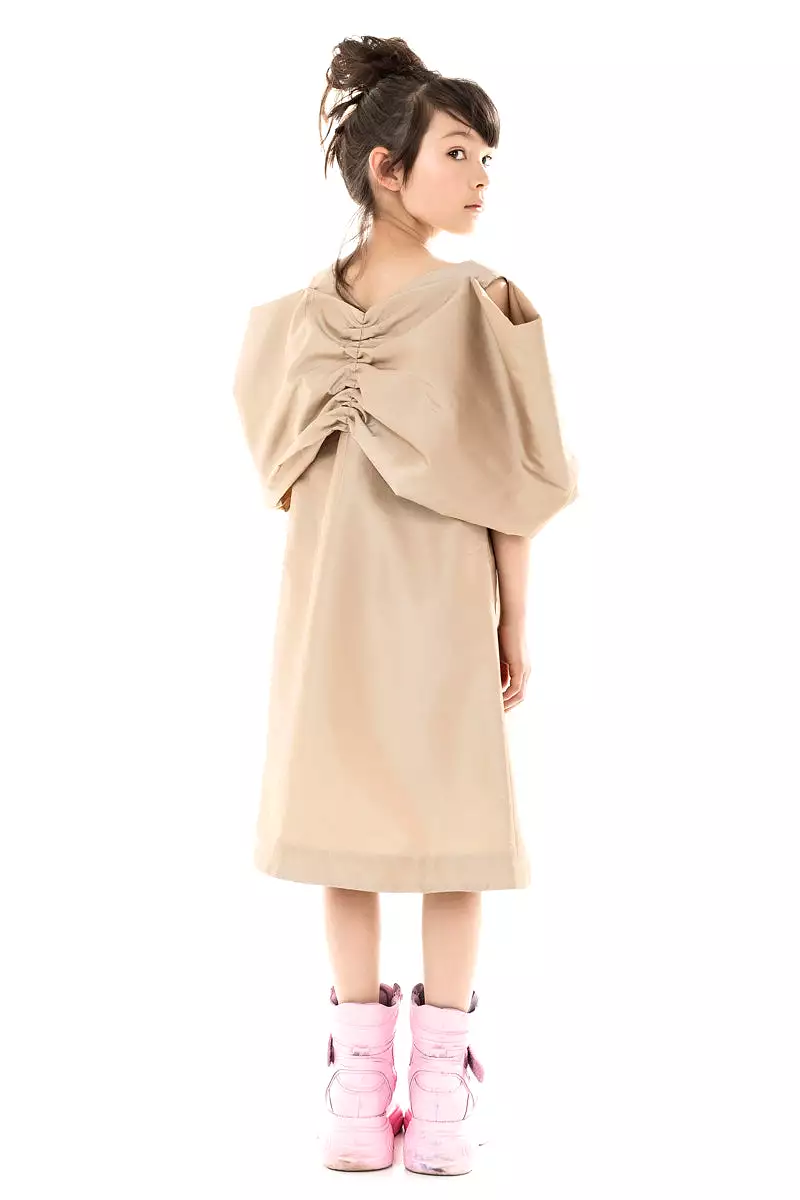 OVERSIZED FRONT BOW DARK BEIGE DRESS